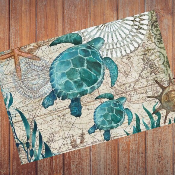 Beach Placemats 4pc Sea Turtle Table Decor Nautical Coastal Dining Decorations - Picture 5 of 13
